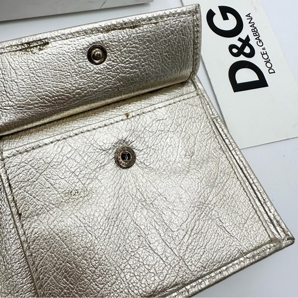 D&G Dolce Gabbana Metallic Gold Bifold Leather Wallet - Picture 13 of 16